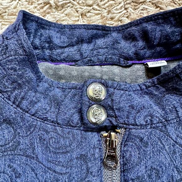 Rare Robert Graham Floral Navy / Black Light Jacket Flowers Zip Men’s Size M - Picture 7 of 16